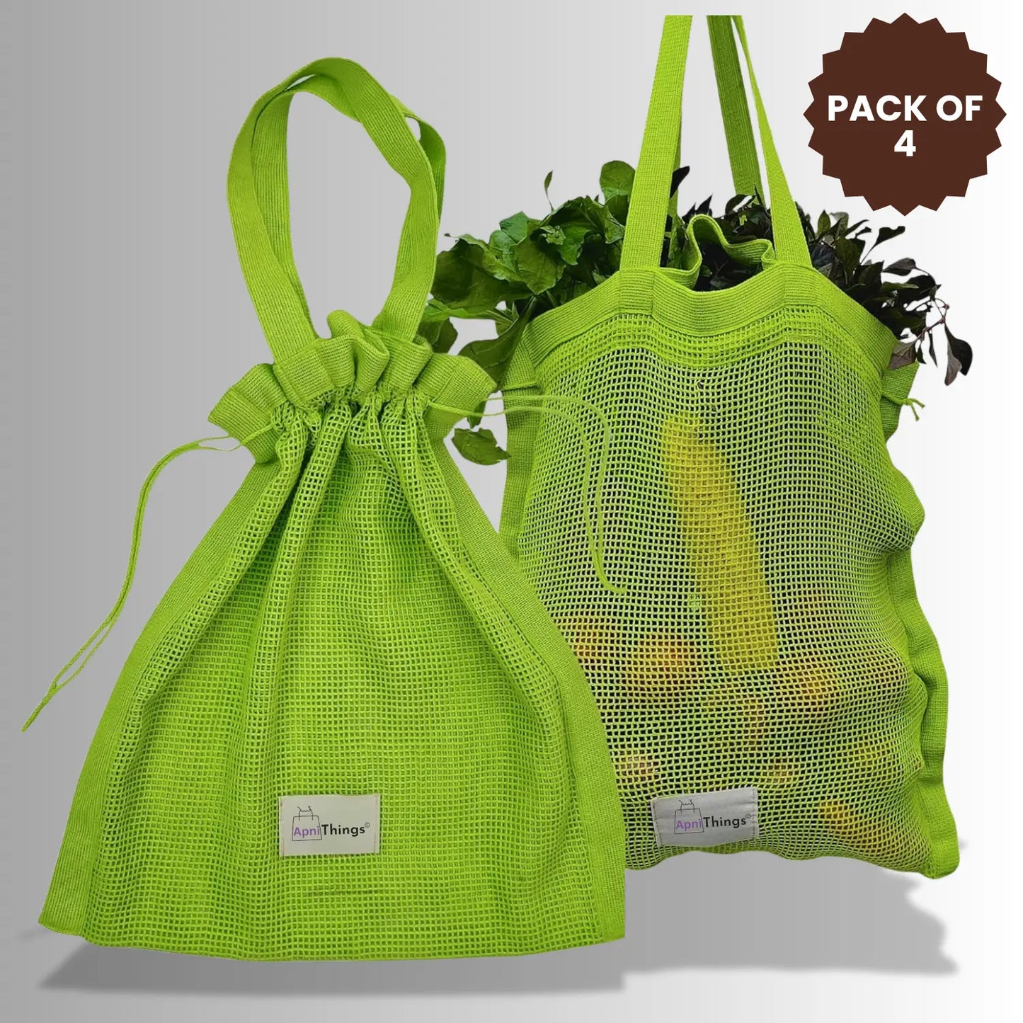 Pure Cotton Reusable Grocery Mesh Bags For Veggies, Fruits & More
