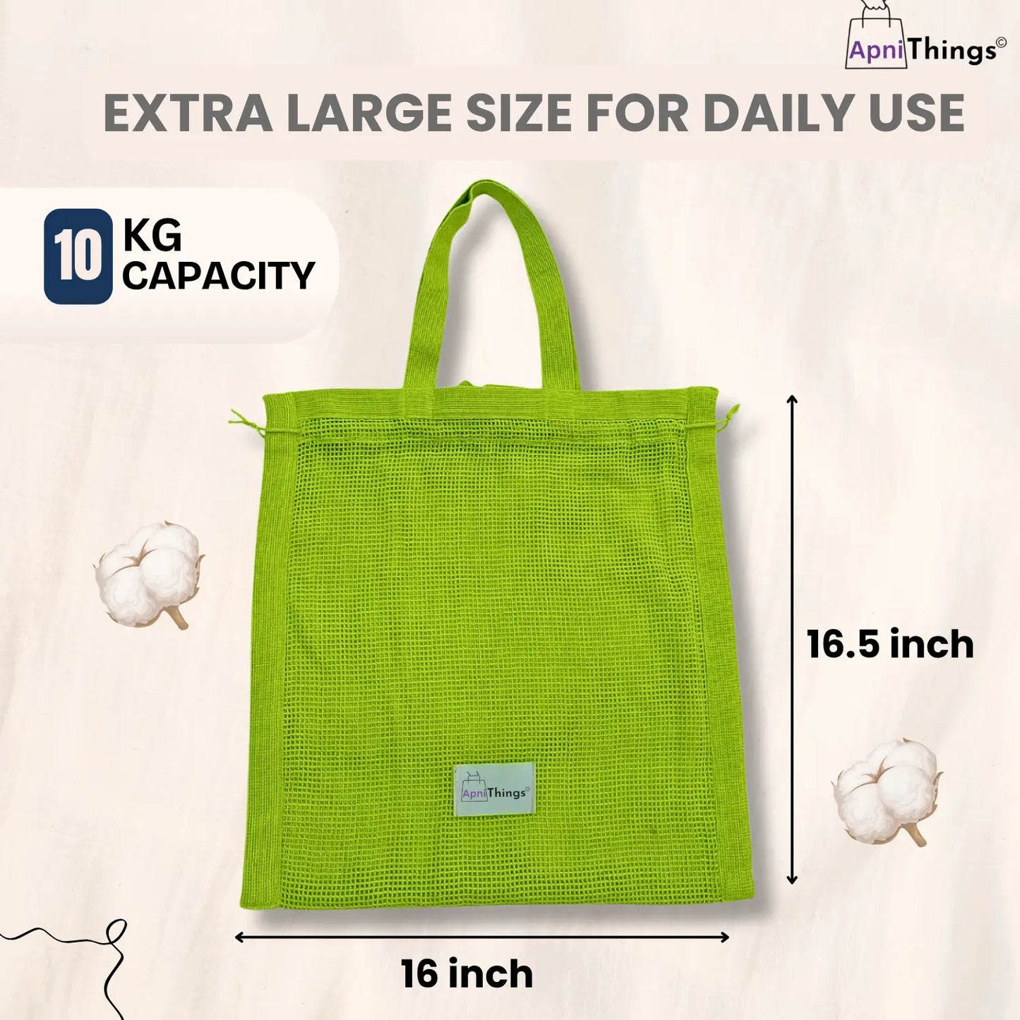 Pure Cotton Reusable Grocery Mesh  Bags For Veggies, Fruits & More