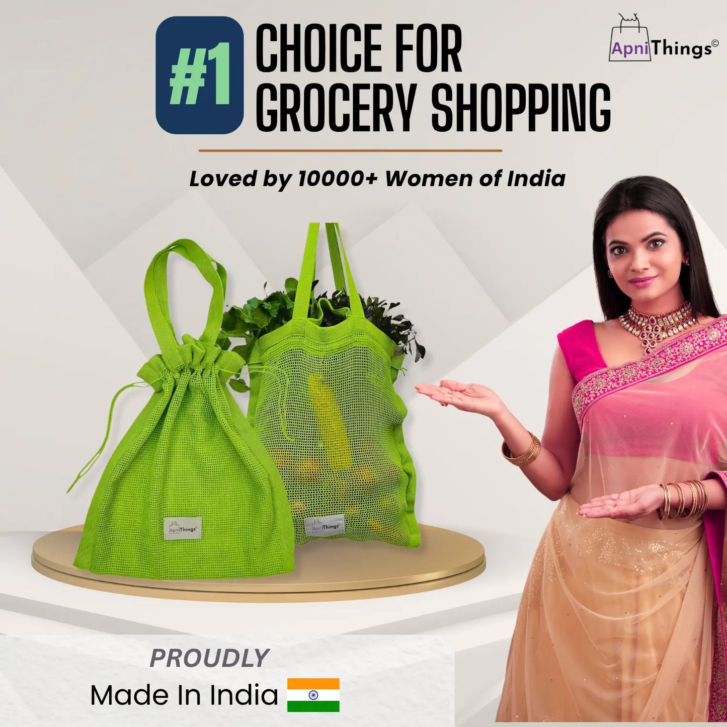 Pure Cotton Reusable Grocery Mesh  Bags For Veggies, Fruits & More