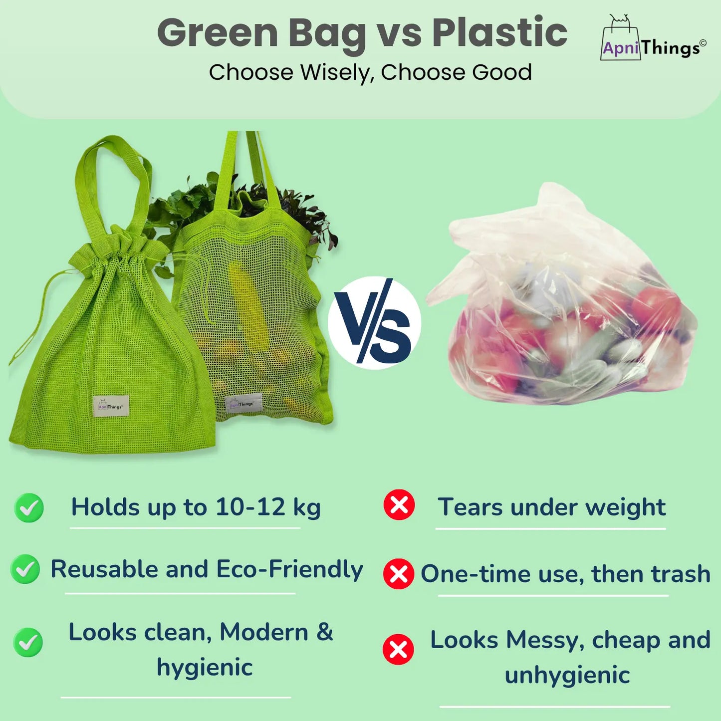 Pure Cotton Reusable Grocery Mesh  Bags For Veggies, Fruits & More