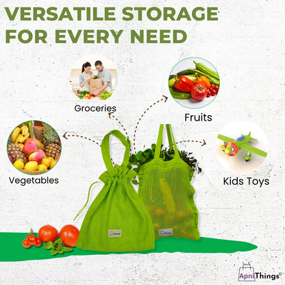 Pure Cotton Reusable Grocery Mesh  Bags For Veggies, Fruits & More