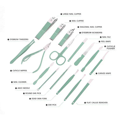 Portable Nail Care Set | Manicure Pedicure 16 in 1 Pcs Tool Kit
