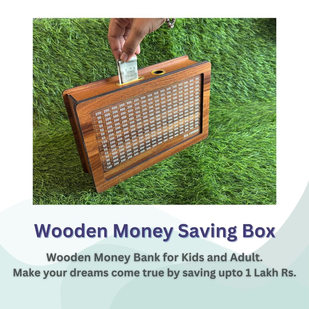 Wooden Piggy Bank For 1 Lakh Saving (With Marker)