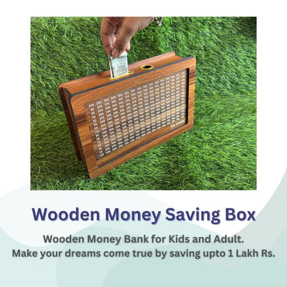 Wooden Piggy Bank For 1 Lakh Saving (With Marker)