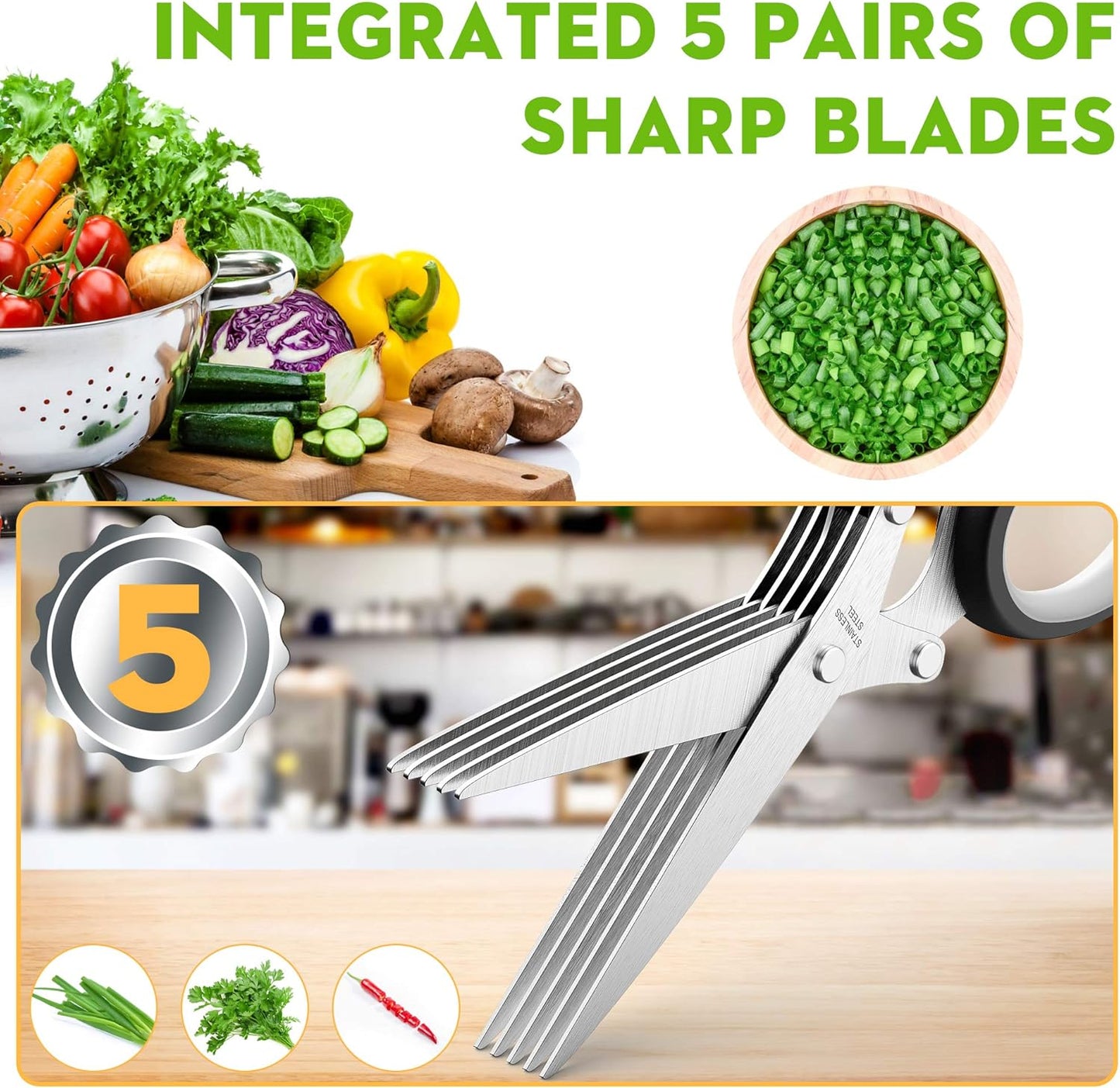 5-Blade Herb Vegetable Cutter With Cleaning Brush