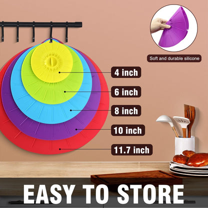 5Pcs Reusable Silicone Suction Lids (Microwave Safe & BPA Free) - Keep Kitchen Neat & Food Fresh