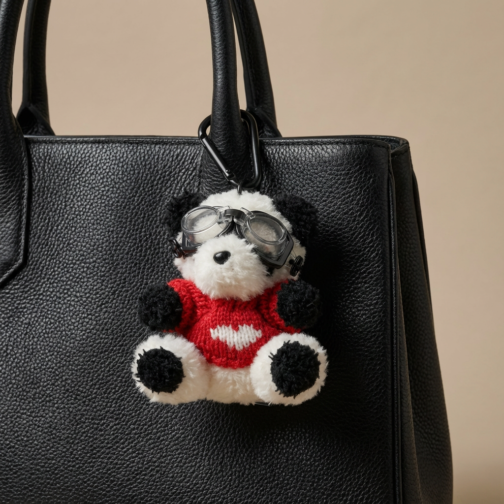 Fluffy Pilot Panda Bag Charm