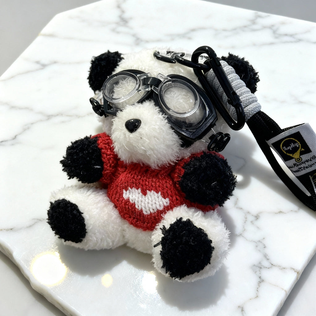 Fluffy Pilot Panda Bag Charm